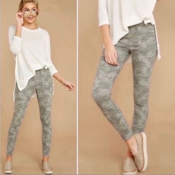 SPANX Jean-ish Stone Wash Green Grey Camo High Rise Ankle Jegging Leggings 1X - Picture 3 of 16